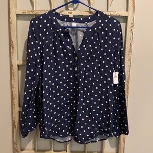Old Navy blue polka dot long sleeve blouse